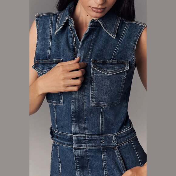 NEW Good American Sizes M, L Fit For Success Sleeveless Denim Mini Dress Indigo - Picture 4 of 4